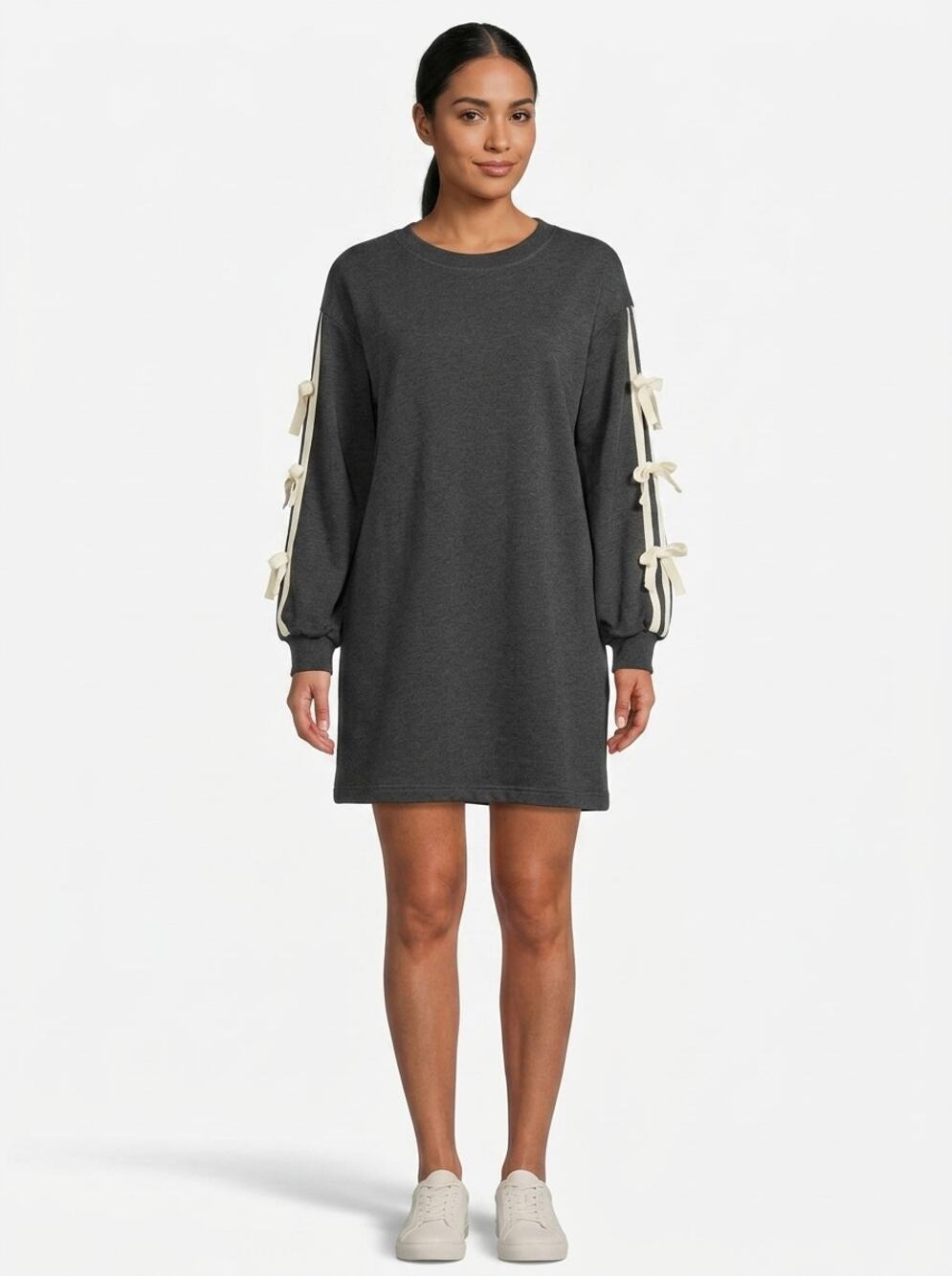 NWT Entro PinkBlush Gray Mini Knit Sweater Dress Stretch Women Size S